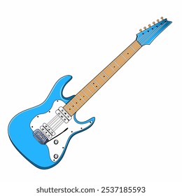 vector illustration of an electric guitar in blue, white and brown