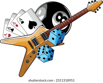 vector illustration of Electric guitar with casino game