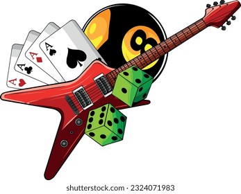 vector illustration of Electric guitar with casino game