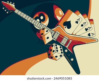 Ilustración vectorial de guitarra eléctrica con juego de casino