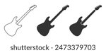 Vector illustration of electric guitar icons in black and white. Perfect for music, band, and concert-related designs.