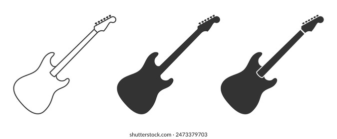 Vector illustration of electric guitar icons in black and white. Perfect for music, band, and concert-related designs.