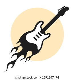 vector illustration of electric guitar on fire design