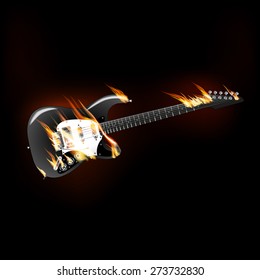 vector illustration of electric guitar on fire