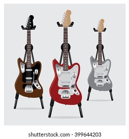 Vector Illustration Electric Guitar set with Stand