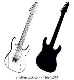 Vector illustration electric guitar and silhouette