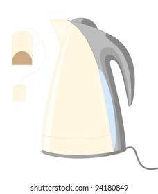 vector illustration of electric kettle and teabag.