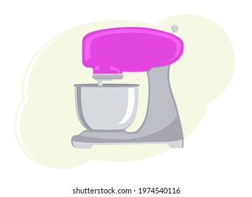 Vector illustration of an electric kitchen mixer. Contemporary pink mixer