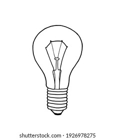 Vector illustration of an electric lamp in the doodle style. Minimalistic light bulb icon.