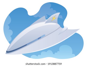 Vector illustration of electric plane flying high in the sky.