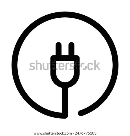 Vector illustration of an electric plug icon in black and white, ideal for electrical and energy-related designs. Editable stroke.