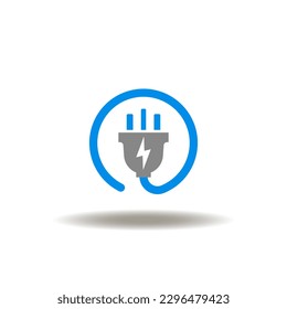Vector illustration of electric plug with lightning and cable. Icon of electricity. Symbol of power, energy.