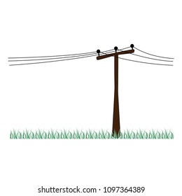 Vector illustration of electric pole mounted on grassy ground