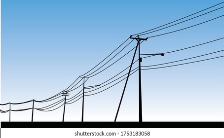 Vector Illustration of Electric Pole, Electric Power Station