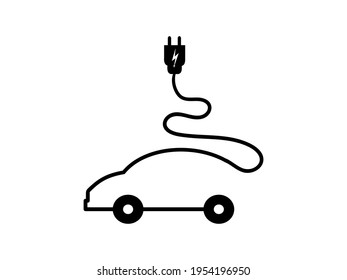 Vector illustration of electric powered car and charging point icons style.