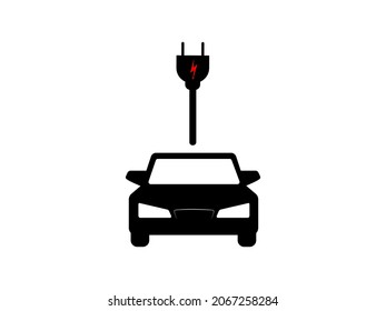 Vector illustration of electric powered car and charging point icons or Logo style.