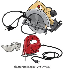 Vector illustration, electric saw, cartoon concept, white background.