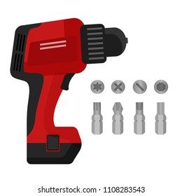 
Vector illustration of electric screwdriver and accessories