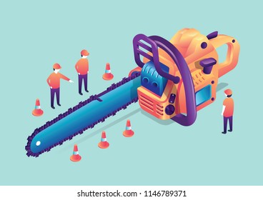 Vector illustration of electric tools chainsaw repair