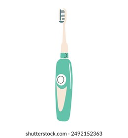 Vector illustration of electric toothbrush. Doodle style, flat cartoon image for dental care, health, teeth hygiene, personal care concepts. Dental offices, product designs, isolated colored clipart 