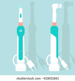 Vector Illustration Of An Electric Toothbrush. Front And Side View