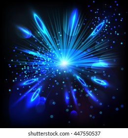 Vector illustration. Electric universe, electrical light, lightning flare. Magic, bright, natural effects. Background for Christmas celebrate. Abstract template for your design and business.