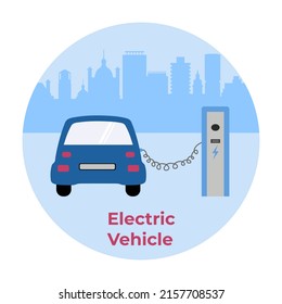 Ilustración de vectores Estaciones de carga de vehículos eléctricos Automóvil eléctrico. Energía verde. Nuevas tecnologías ecológicas de transporte. amigable con el ECO. Ecología. Protección Ambiental. Sin emisiones. Mantenimiento sencillo