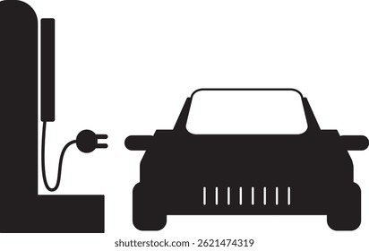Vector illustration of an electric vehicle charging at a station. Ideal for eco transport, EV infrastructure, green energy, and sustainable mobility projects.