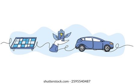 Vector illustration of electric vehicle technology. Modern flat in continuous line style.