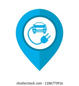 Vector illustration of electric vehicles charging station location.  