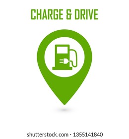Vector illustration of electric vehicles charging station location.