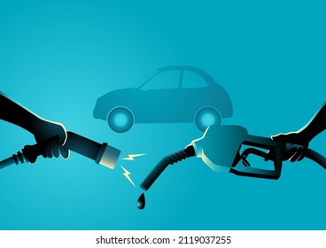Vector illustration of electric versus fossil energy, concept for alternative or renewable energy