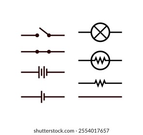 Vector illustration of electrical circuit symbols on white background.