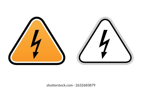 Ilustração vetorial de um sinal de perigo elétrico. Um raio preto dentro de um triângulo amarelo alerta sobre o risco de alta tensão ou choque elétrico. Design plano, isolado em fundo branco.