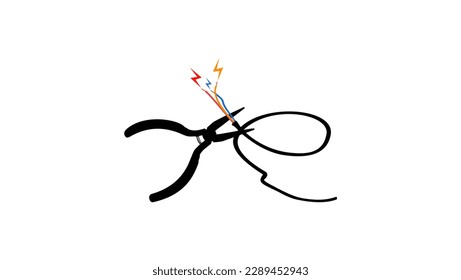 Vector illustration of an electrician, bare wires, pliers, electrical voltage