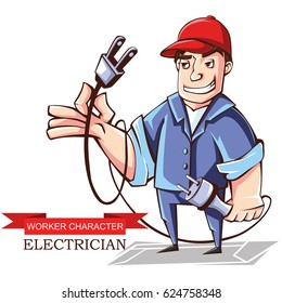 Vector illustration of an electrician character image isolated on white background. Occupation electrician