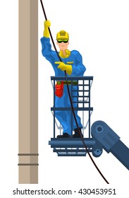 Vector illustration of a electrician mounts wire