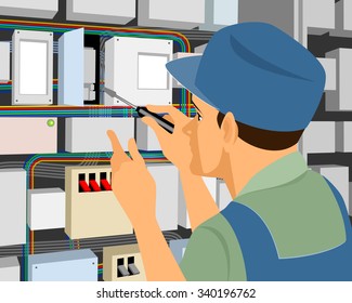 Vector illustration of a electrician at work