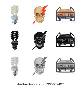 Vector illustration of electricity and electric sign. Set of electricity and energy vector icon for stock.