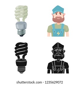 Vector illustration of electricity and electric sign. Set of electricity and energy vector icon for stock.