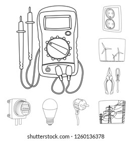 Vector illustration of electricity and electric sign. Collection of electricity and energy stock symbol for web.