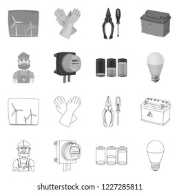 Vector illustration of electricity and electric symbol. Set of electricity and energy stock symbol for web.