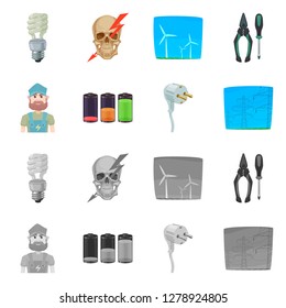 Vector illustration of electricity and electric symbol. Set of electricity and energy stock symbol for web.