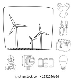 Vector illustration of electricity and electric symbol. Set of electricity and energy stock symbol for web.