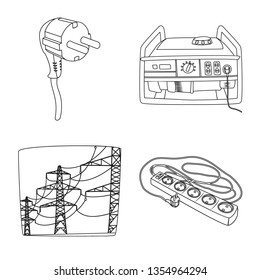 Vector illustration of electricity and electric symbol. Set of electricity and energy stock symbol for web.