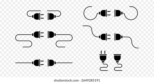 Ilustração vetorial do conjunto de ícones de plugue elétrico isolado no fundo transparente