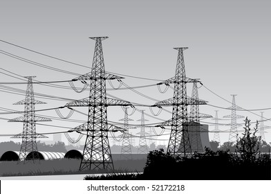 Vector illustration of electricity pylons.