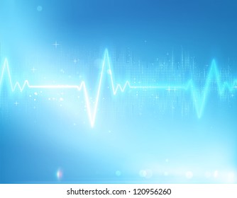 Vector illustration of electrocardiogram line on blue soft background