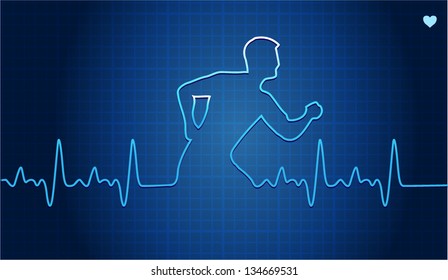 Vector illustration of Electrocardiogram with runner silhouette