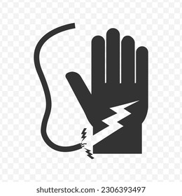 Vector illustration of electrocuted hands icon in dark color and transparent background(png).